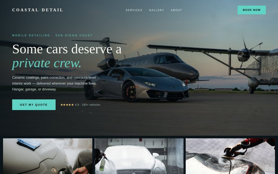 Concept site — coastal mobile detailing, light editorial style